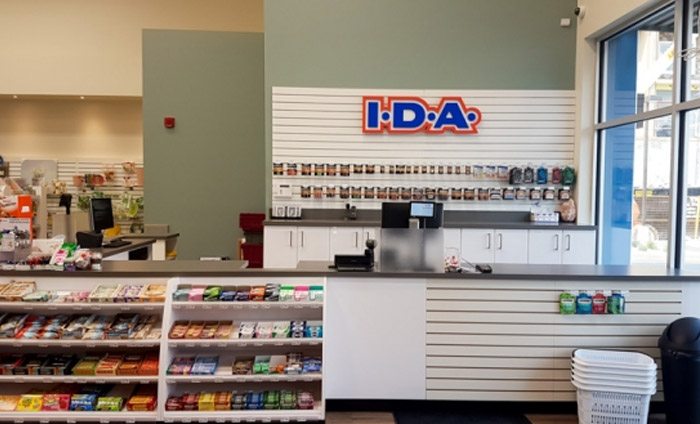 the checkout of an I.D.A. pharmacy store