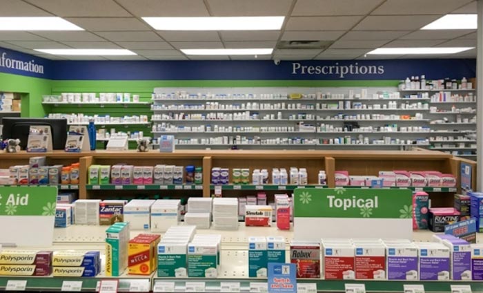 over the counter and prescription products in a pharmacy store