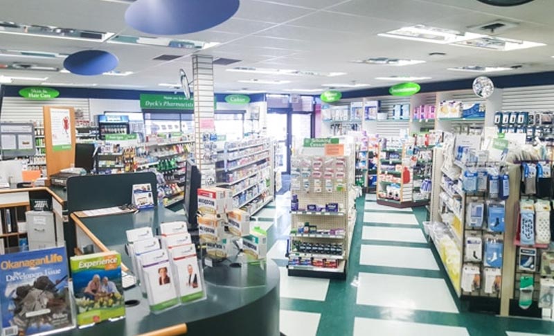 aisles filled with products in a pharmacy store