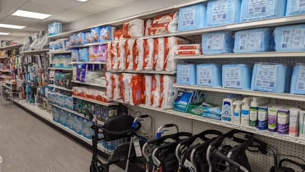 Healthcare products displayed on bay